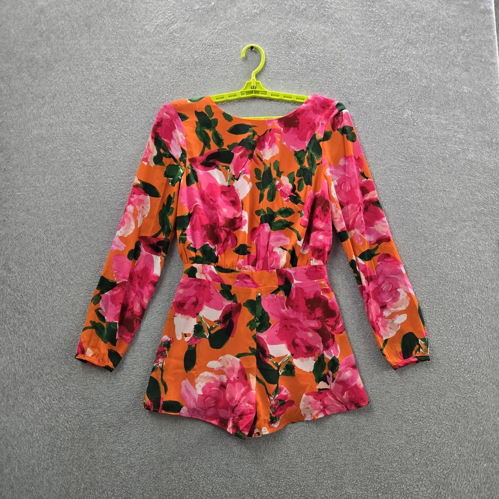 Lulus Women Romper S Orange Romper Floral Artsy Backless Sweetest Song